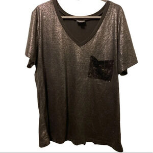 Allen  B L Red metallic sequins pocket Top L